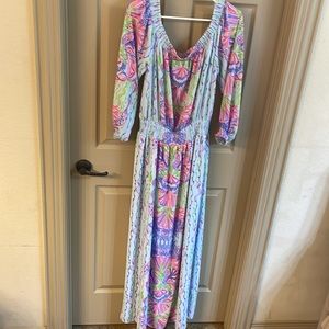 Lily Pulitzer dress, gown length, off shoulder, minimal wear